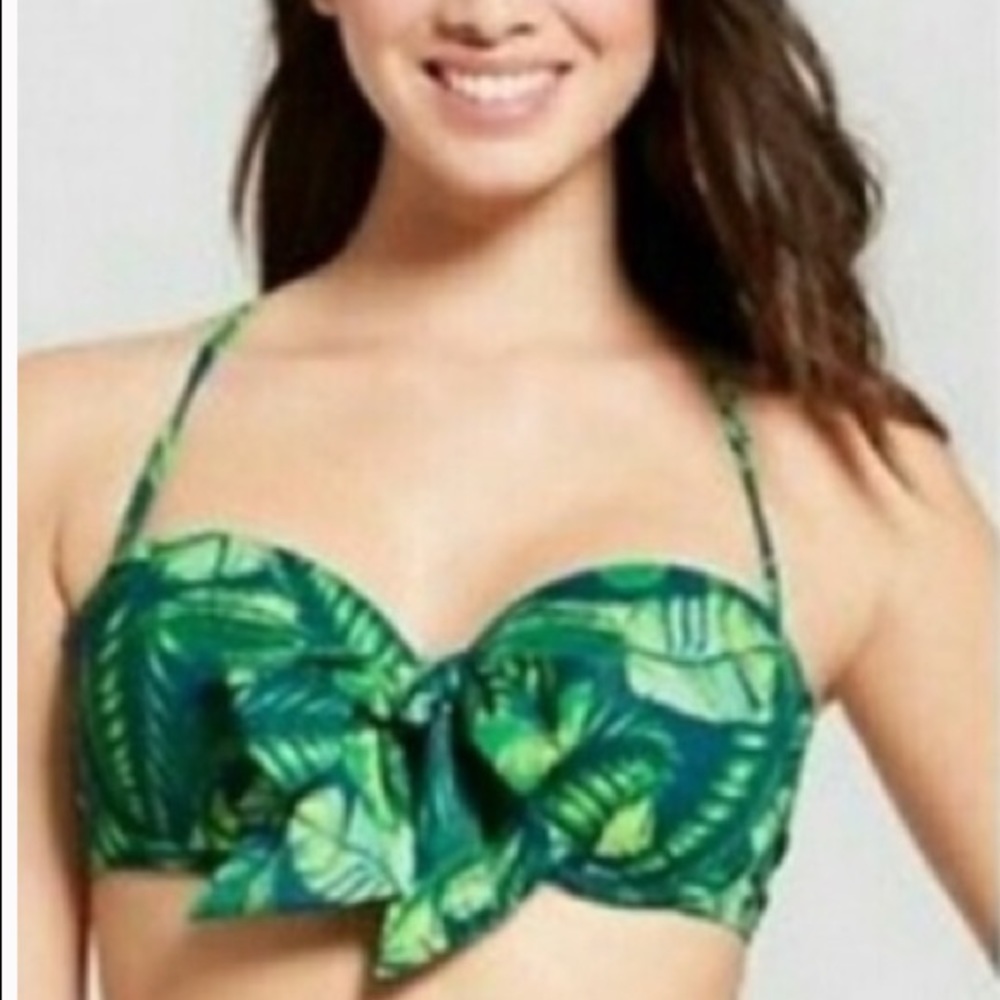 Shade & Shore Green and Blue Tropical Leaf Bikini Top